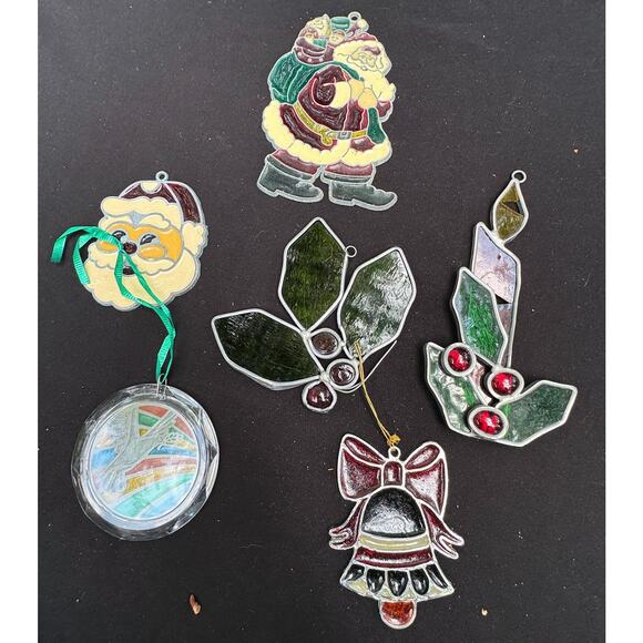 Vintage Lot Of 6 Stained Glass Christmas Suncatchers See Photos -S1C - Picture 2 of 11